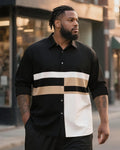 Big & Tall Black White Geometric Long Sleeve Shirt for big men