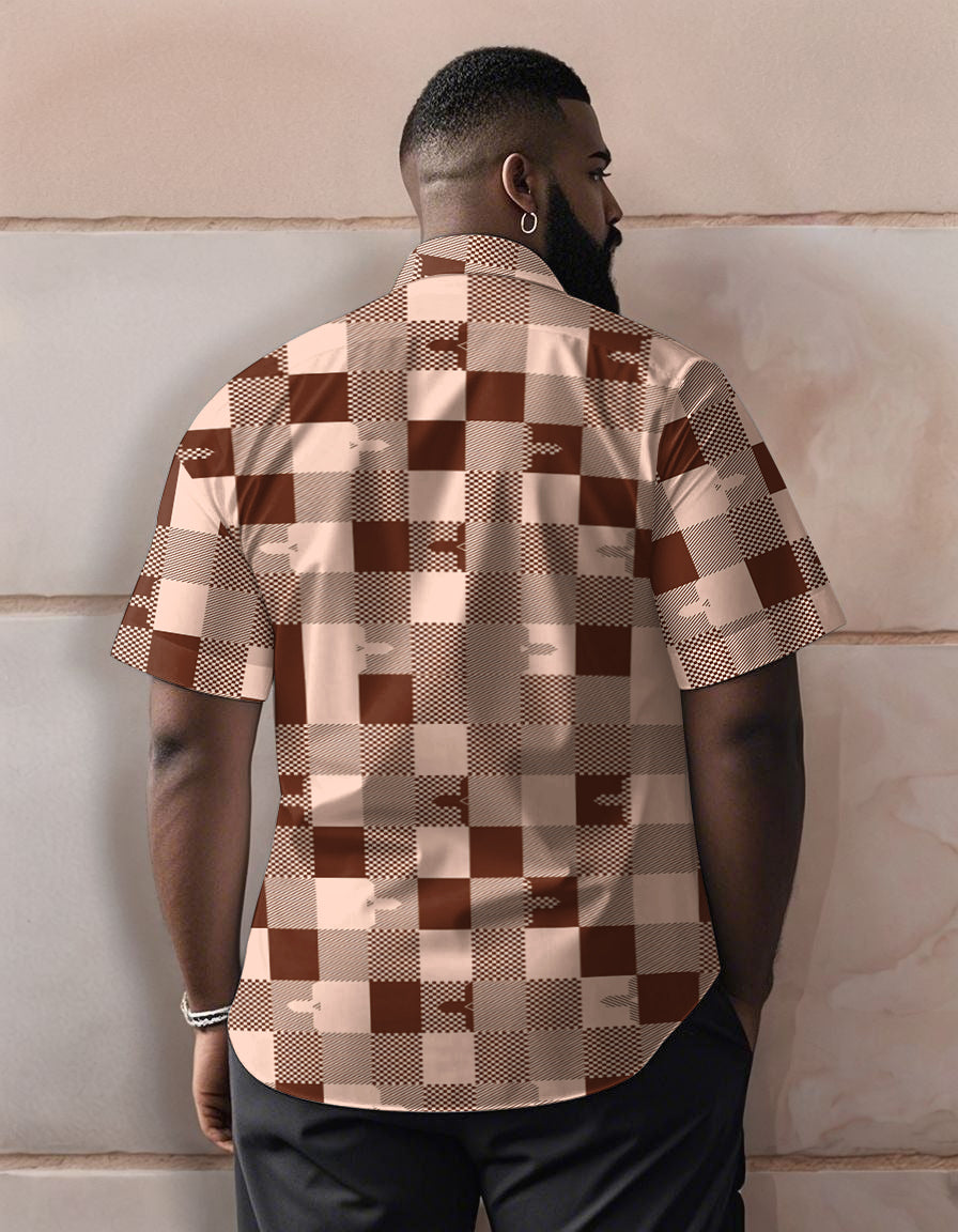 Big & Tall Plaid Graphic Patchwork Short Sleeve Shirt for big men view 2