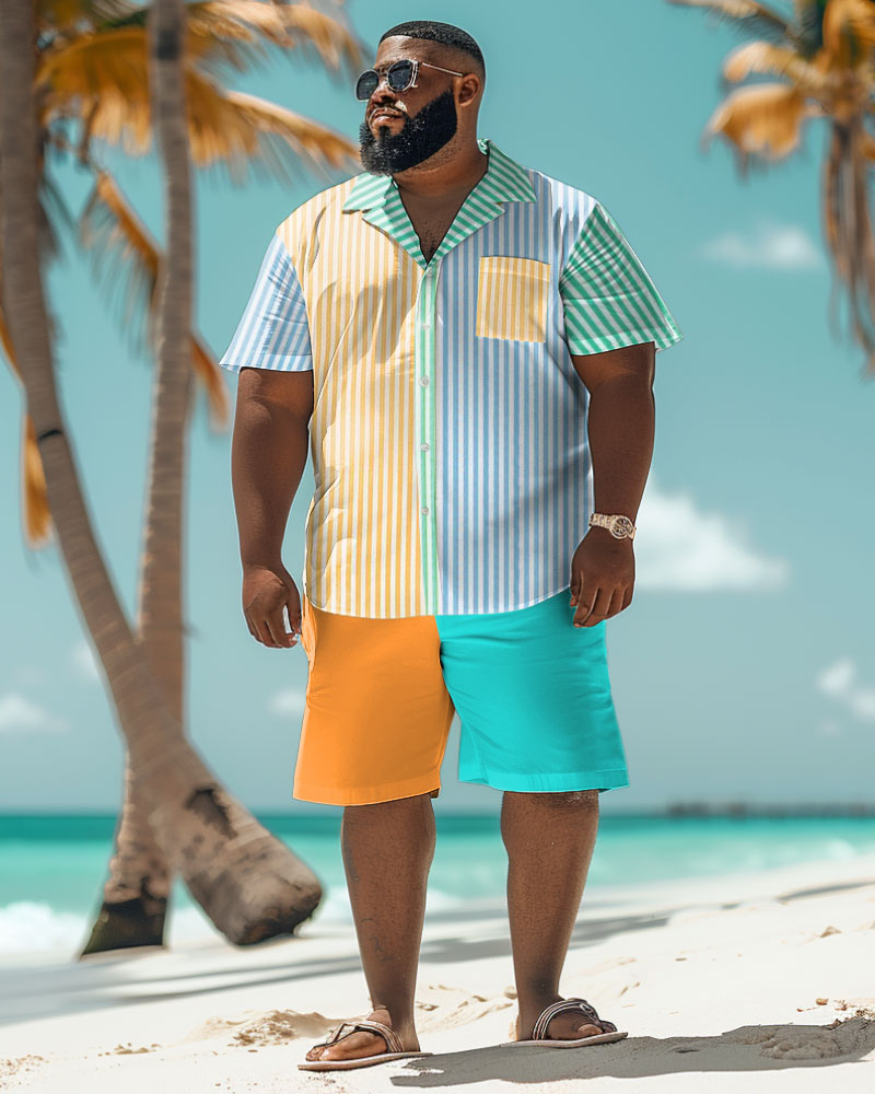 Big & Tall Hawaiian Colorblock Striped Jeans for big men view 2