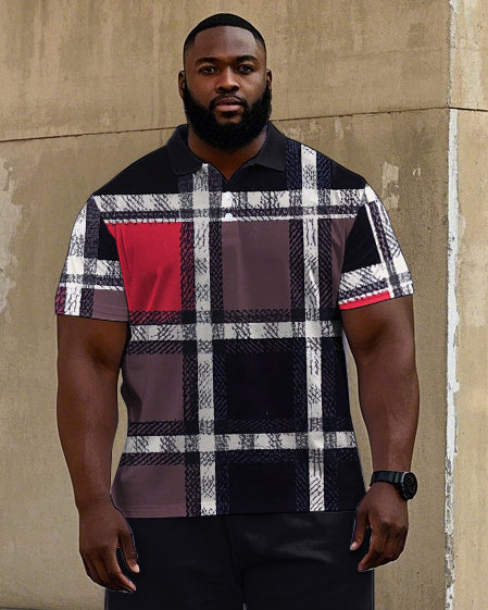 Big & Tall Geometric Plaid Graphic Polo Shorts Set for big men view 2