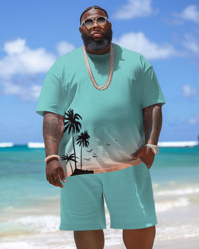 Big & Tall Hawaiian Gradient T-Shirt Shorts Set for big men view 1