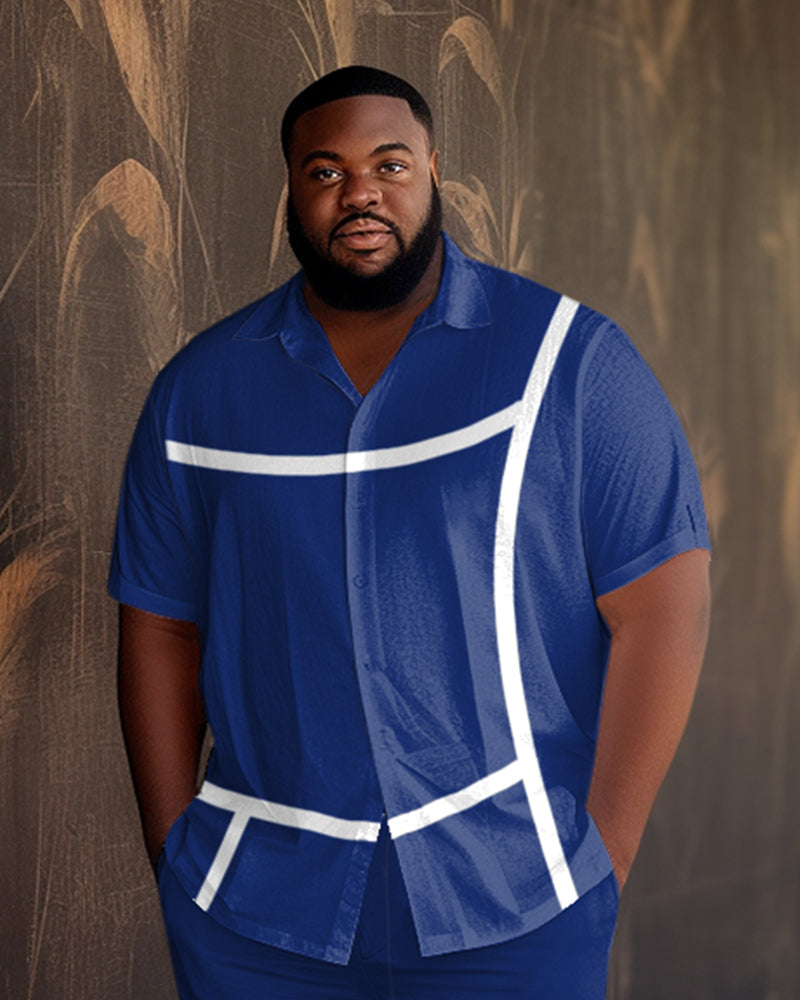 Big & Tall Blue Gradient Striped Shirt Pants Set for big men view 2