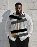 Big & Tall White Geometric Striped Long Sleeve Shirt for big men view 1