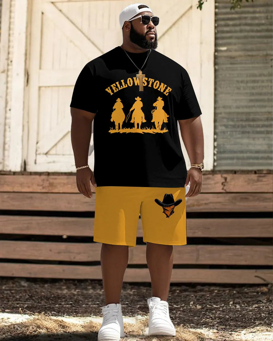 Big & Tall Western T-Shirt Shorts Set for big men view 1