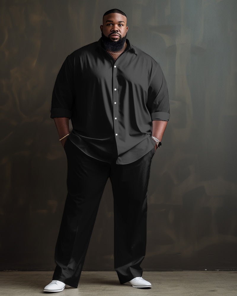 Big & Tall Solid Color Shirt Pants Set for big men view 1