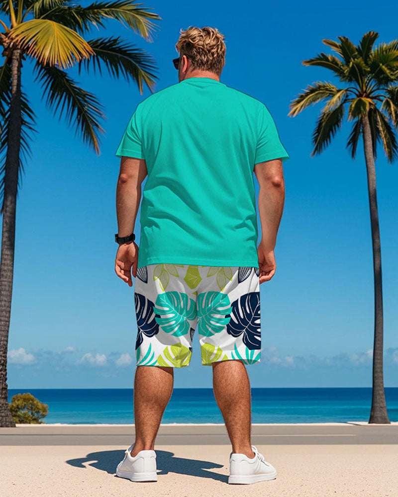 Big & Tall Hawaiian Graphic T-Shirt Shorts Set for big men view 4