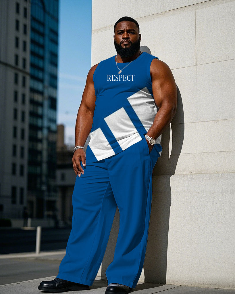 Big & Tall White Blue Graphic Vest Pants Set for big men view 1