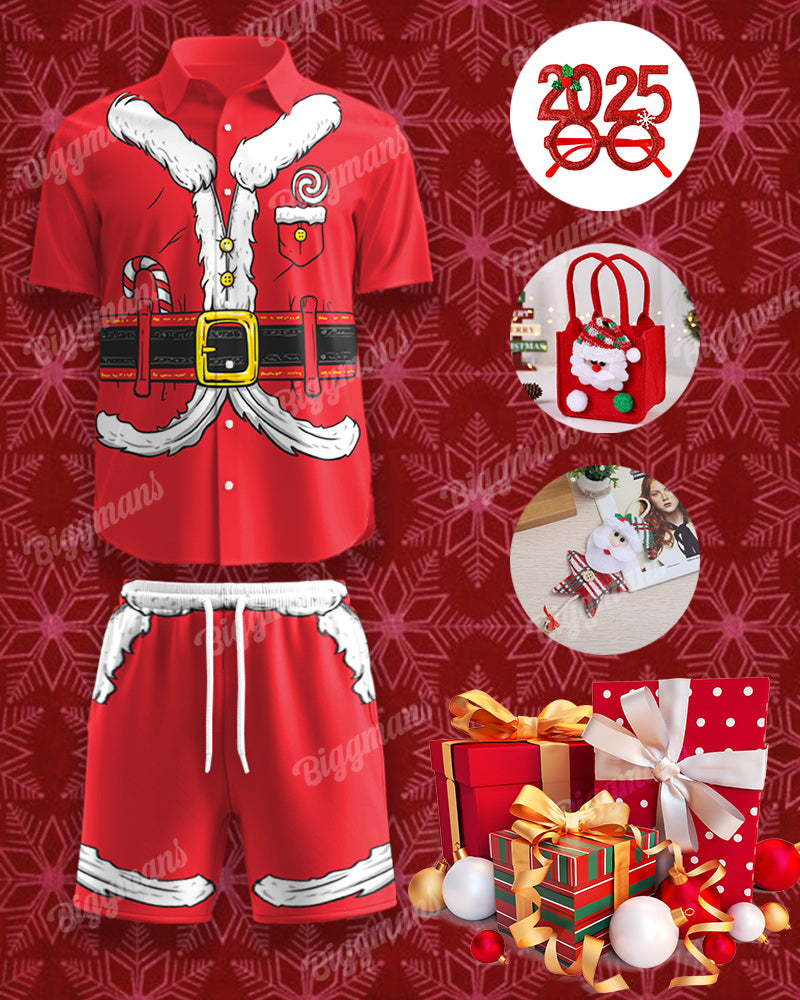 Big & Tall Red Streetwear T-Shirt Shorts Set for big men view 1