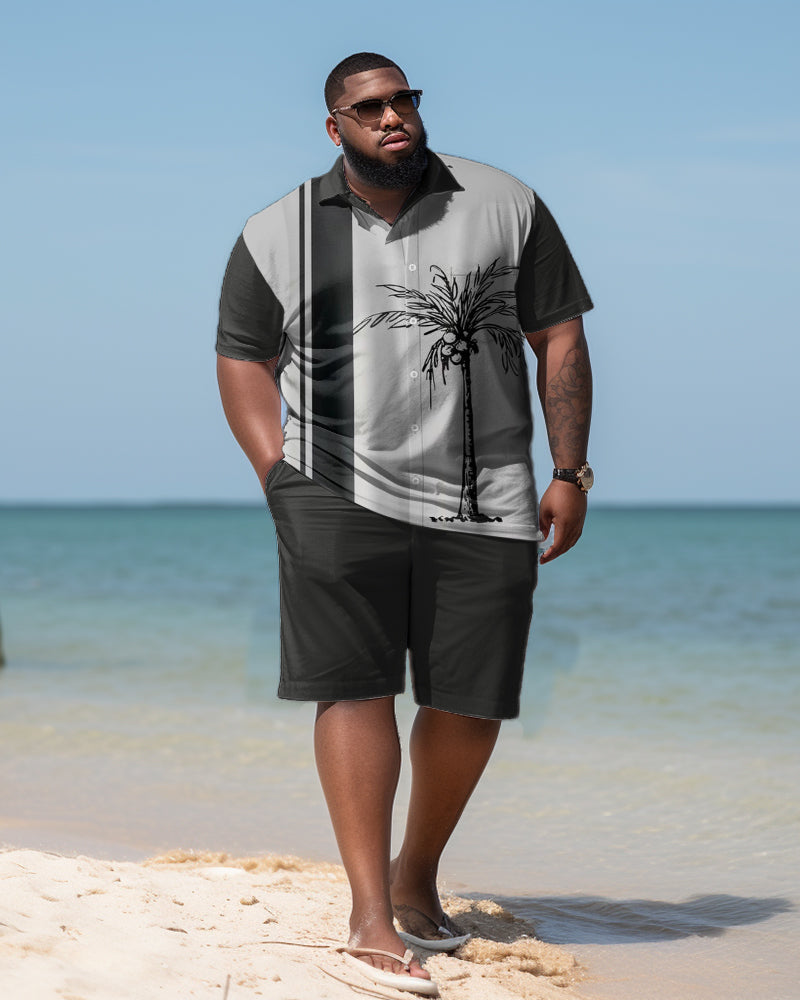 Big & Tall Hawaiian Colorblock T-Shirt Shorts Set for big men view 1