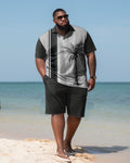 Big & Tall Hawaiian Colorblock T-Shirt Shorts Set for big men view 1