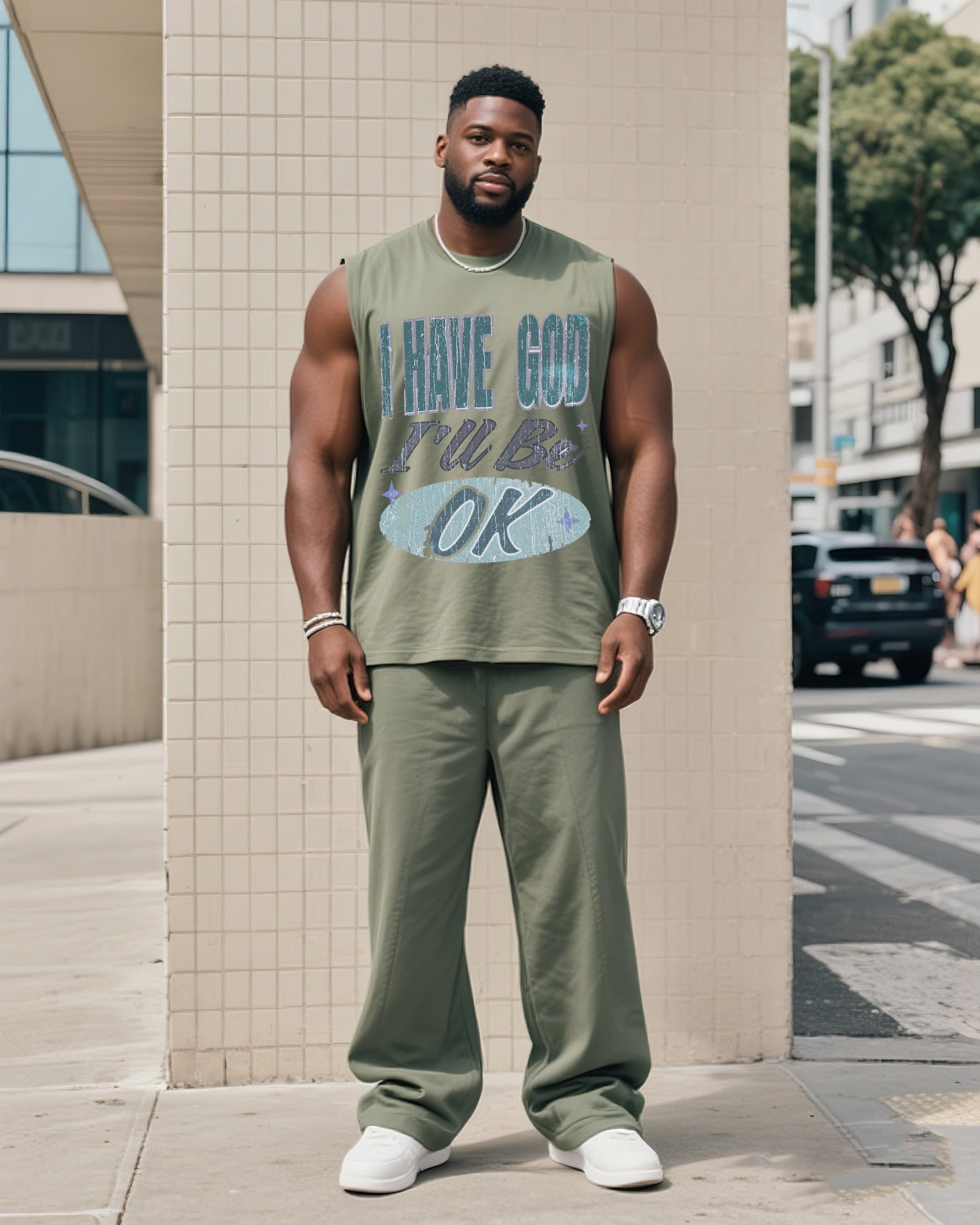 Big & Tall Graphic Streetwear Vest Pants Set for big men view 3