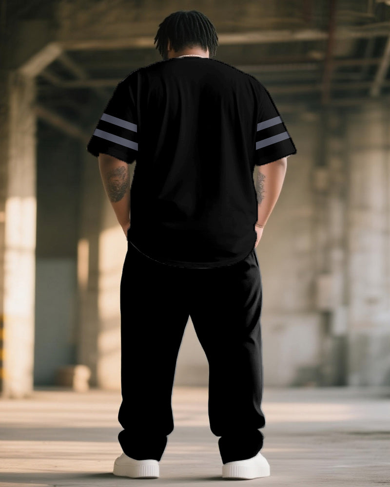 Big & Tall Black Gray Plaid T-Shirt Pants Set for big men view 4