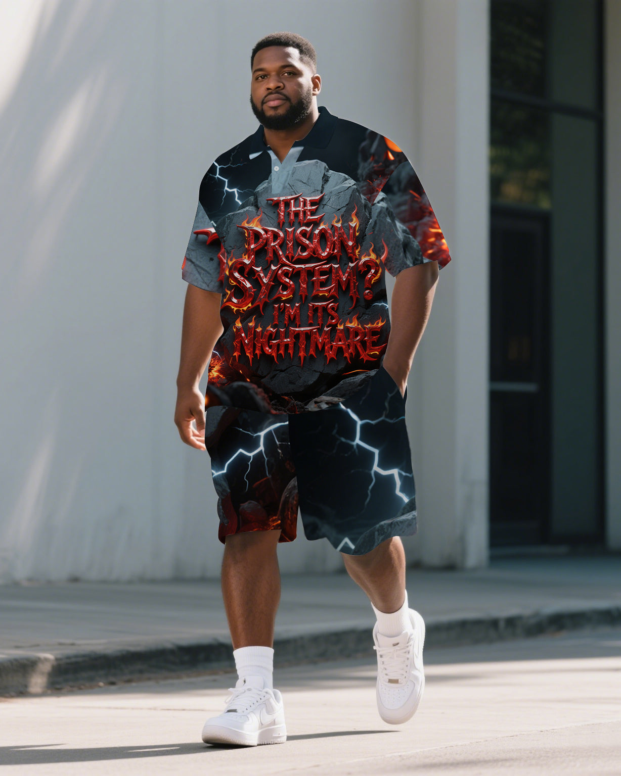 Big & Tall Graphic Polo Shorts Set for big men view 1