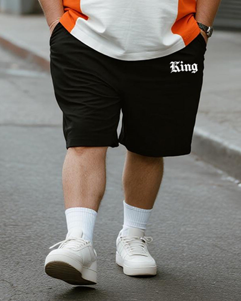 Big & Tall Orange Striped Graphic T-Shirt Shorts Set for big men view 3