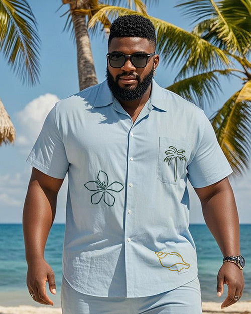 Big & Tall Blue Graphic Graffiti T-Shirt Shorts Set for big men view 2