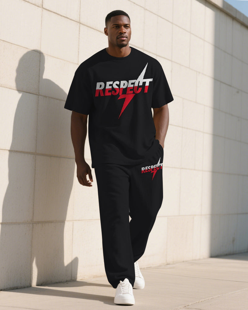Big & Tall Black Graphic T-Shirt Pants Set for big men view 2
