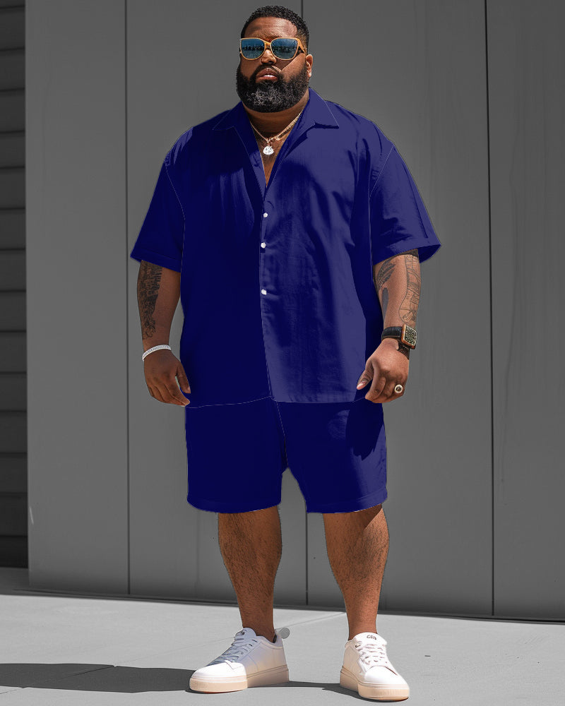 Big & Tall Blue Solid Color T-Shirt Shorts Set for big men view 1