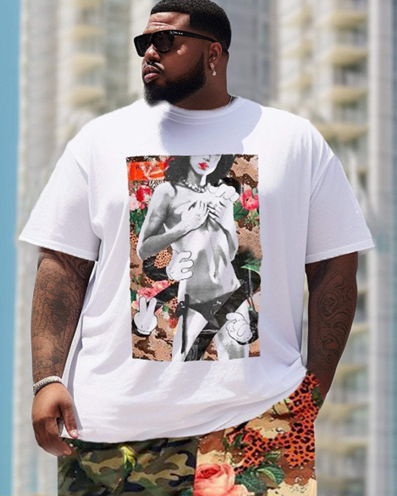 Big & Tall Graphic Floral T-Shirt Shorts Set for big men view 2