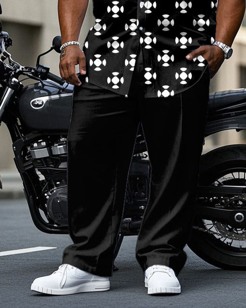 Big & Tall Black Geometric T-Shirt Pants Set for big men view 3