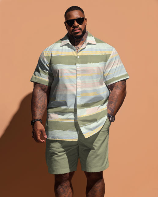 Big & Tall Colorblock Striped T-Shirt Shorts Set for big men view 1