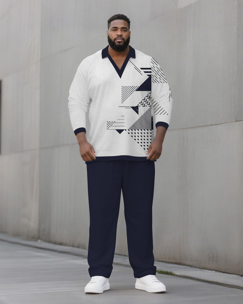 Big & Tall Black White Geometric Two-piece Set for big men view 1