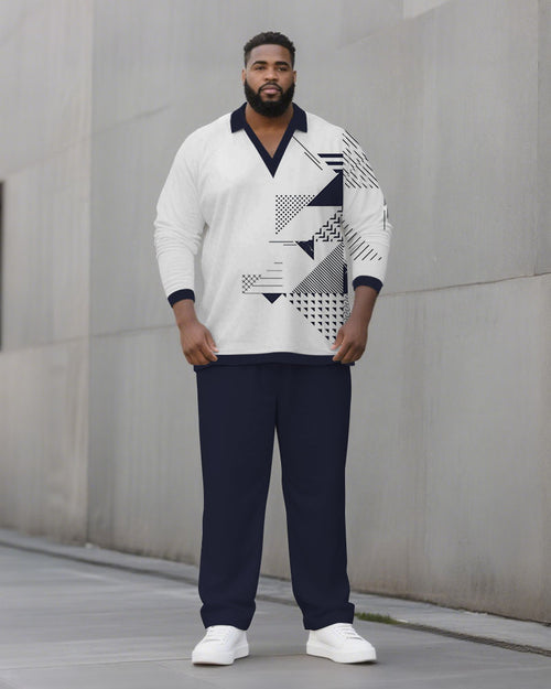 Big & Tall Black White Geometric Two-piece Set for big men view 1