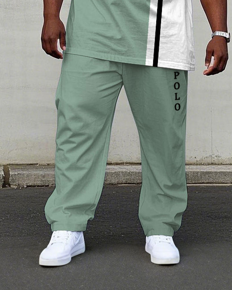 Big & Tall White Green Colorblock T-Shirt Pants Set for big men view 3
