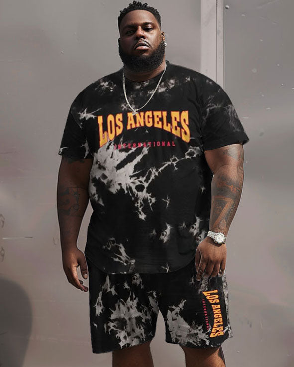 Big & Tall Black Graphic T-Shirt Shorts Set for big men view 1