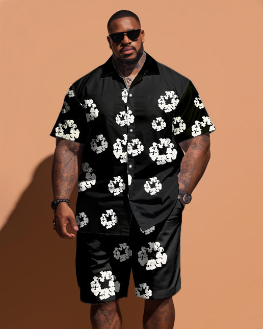 Big & Tall Denim Graphic Floral T-Shirt Shorts Set for big men view 1