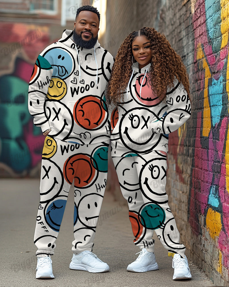 Big & Tall Graphic Smiley Hoodie Sweatpants Set for big men view 1