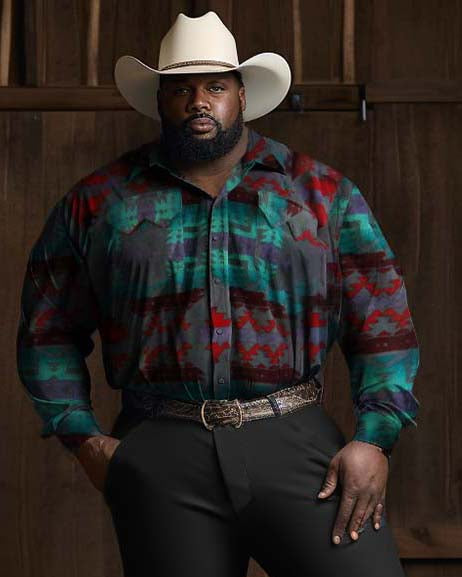 Big & Tall Western Denim Graphic T-Shirt Pants Set for big men view 2