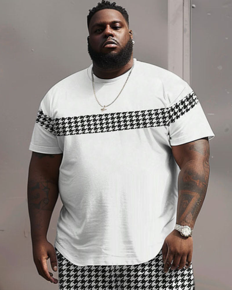 Big & Tall Colorblock Geometric T-Shirt Shorts Set for big men view 3