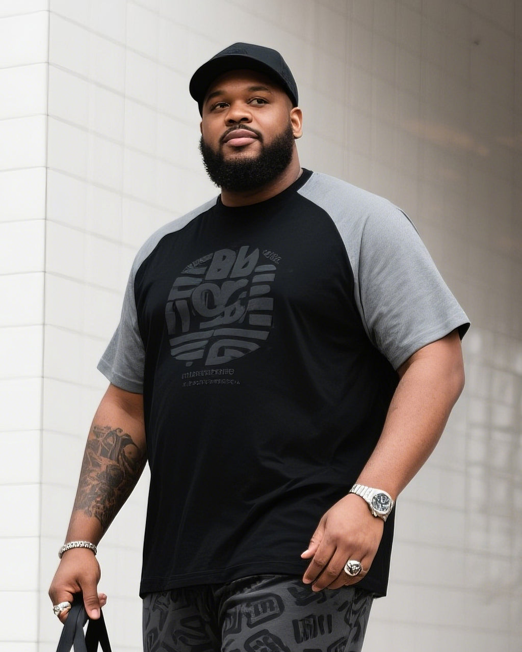 Big & Tall Colorblock Graffiti Two-piece Set for big men view 2