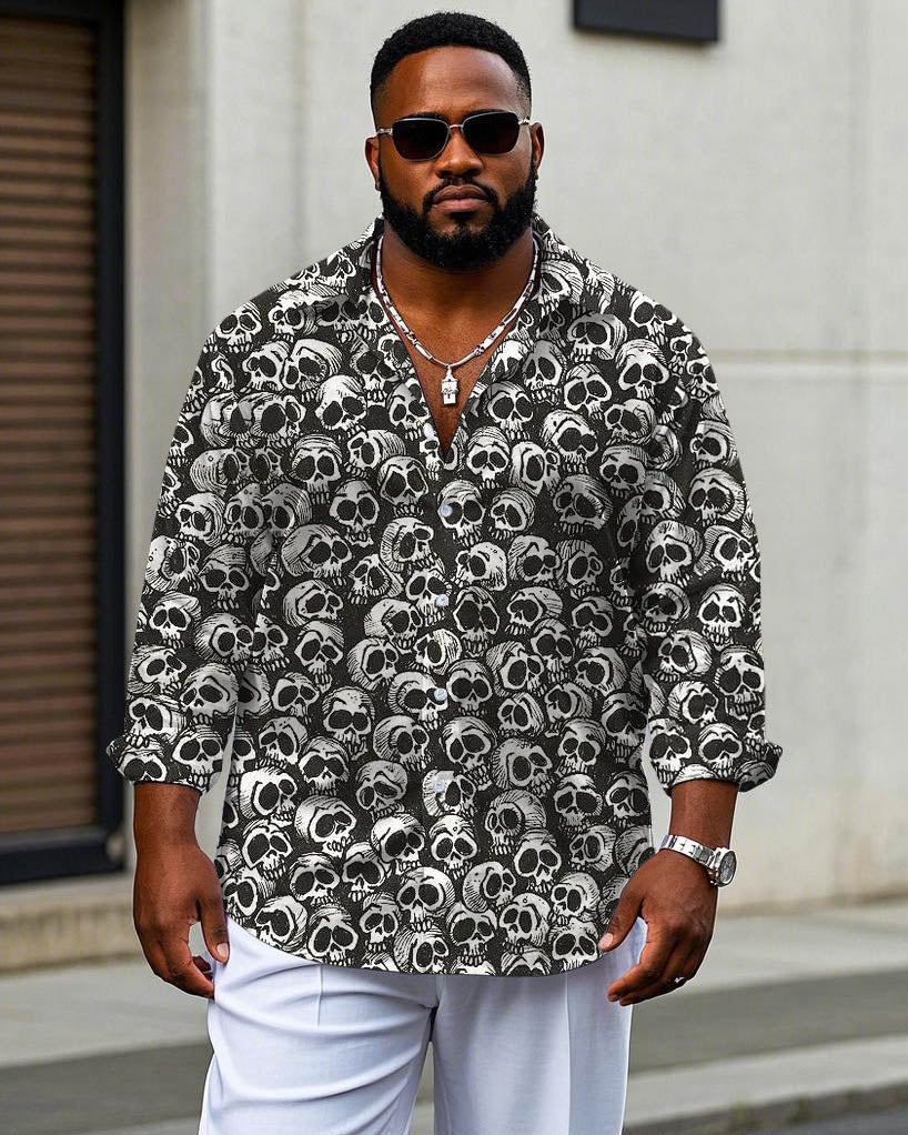 Big & Tall Graphic Skull Long Sleeve Shirt for big men view 1
