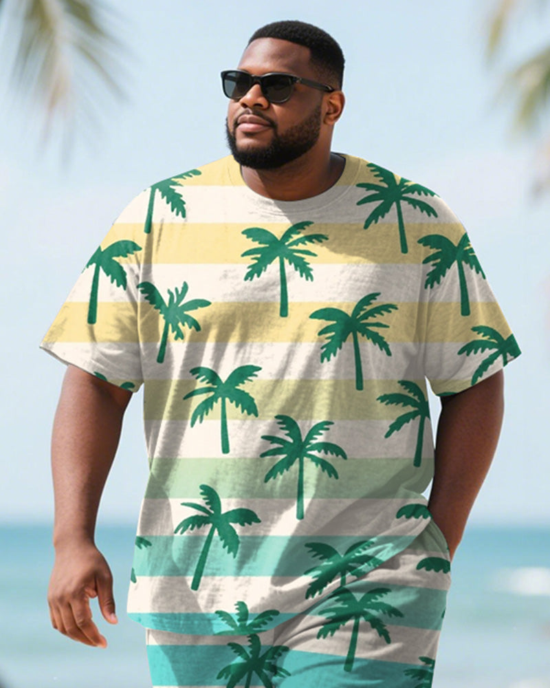Big & Tall Green Hawaiian Gradient T-Shirt Shorts Set for big men view 2