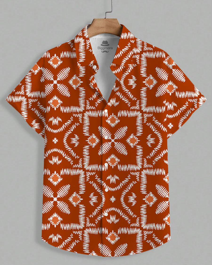 Big & Tall Orange Hawaiian Graphic Short Sleeve Shirt for big men view 2