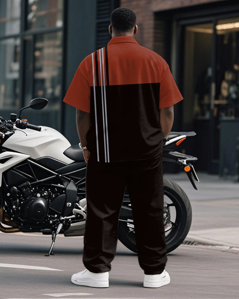 Big & Tall Black Red Striped T-Shirt Pants Set for big men view 4