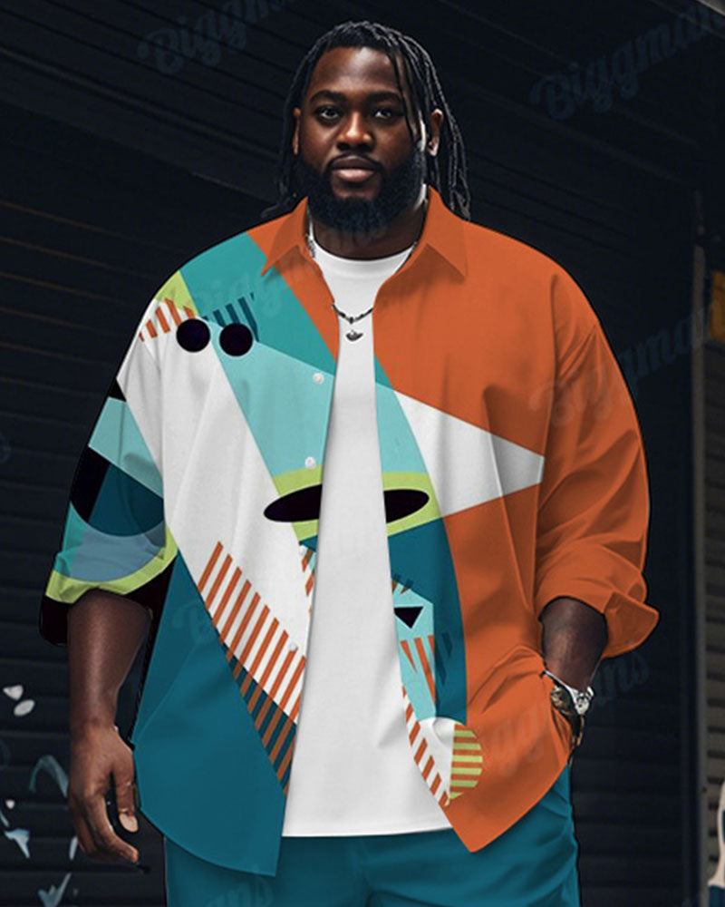 Big & Tall Blue Colorblock T-Shirt Pants Set for big men view 2