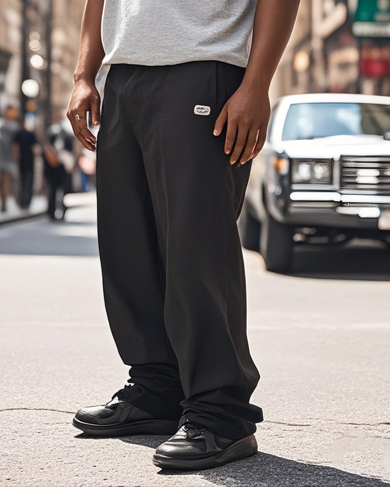 Big & Tall Black Gray Streetwear T-Shirt Pants Set for big men view 3