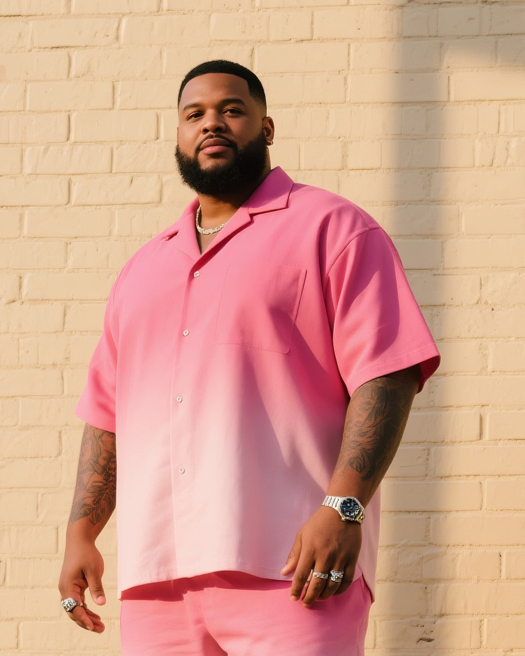 Big & Tall Pink Gradient T-Shirt Shorts Set for big men view 2
