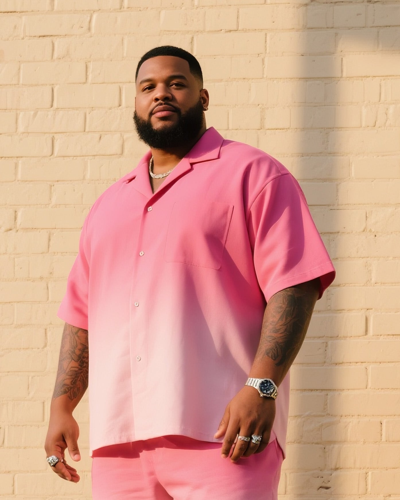 Big & Tall Pink Gradient T-Shirt Shorts Set for big men view 2