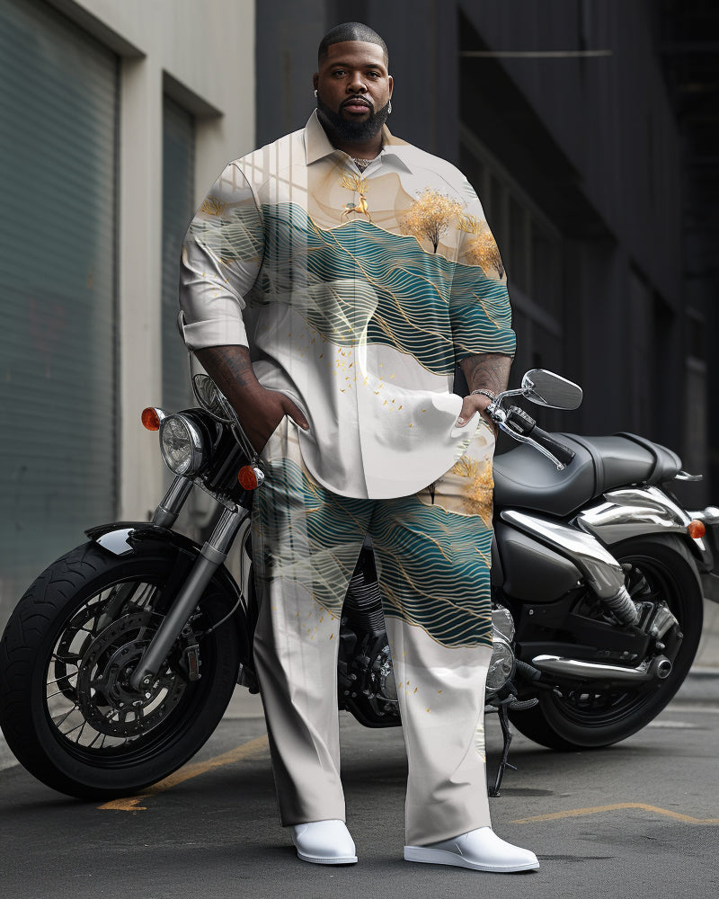 Big & Tall Colorblock Shirt Pants Set for big men view 1