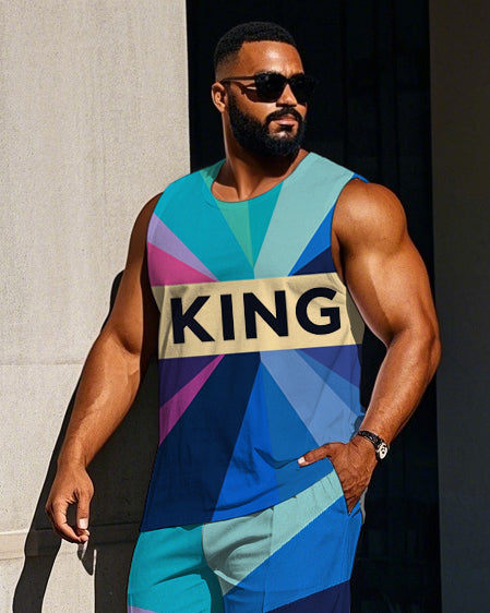 Big & Tall Colorblock Striped Graphic Vest Pants Set for big men view 2