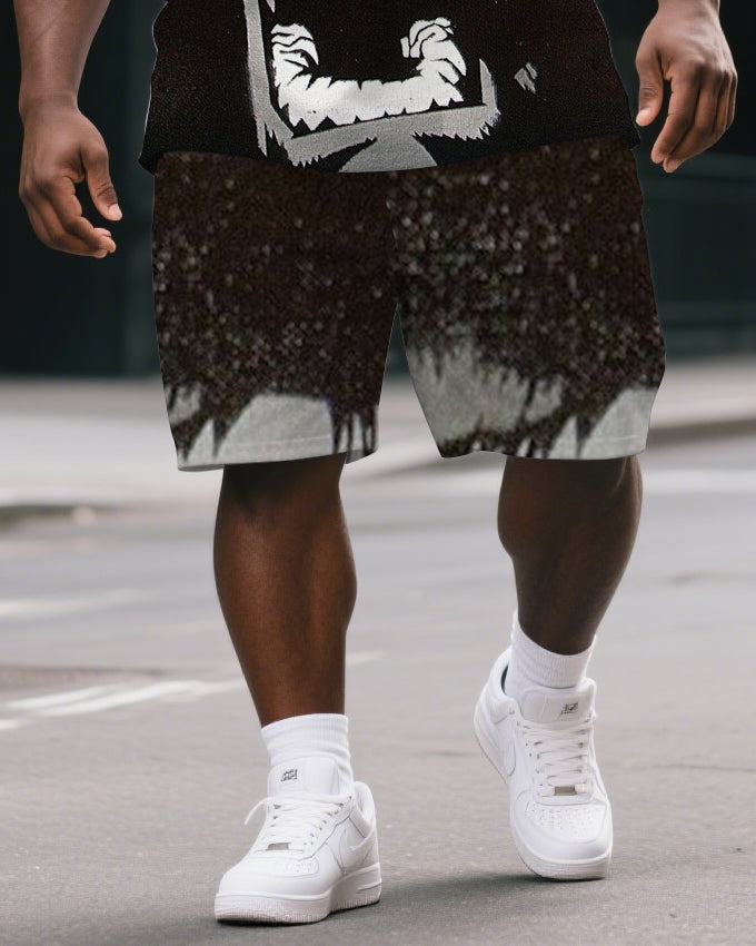 Big & Tall Graphic Streetwear T-Shirt Shorts Set for big men view 3