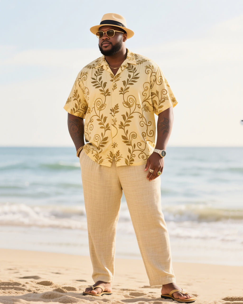 Big & Tall Hawaiian Vintage T-Shirt Pants Set for big men view 1