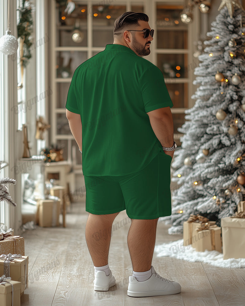 Big & Tall Green Streetwear T-Shirt Shorts Set for big men view 2