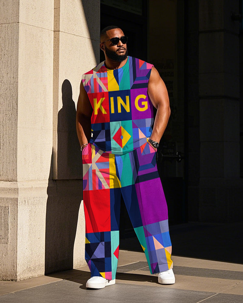 Big & Tall Colorblock Graphic Vest Pants Set for big men view 1