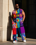 Big & Tall Colorblock Graphic Vest Pants Set for big men view 1