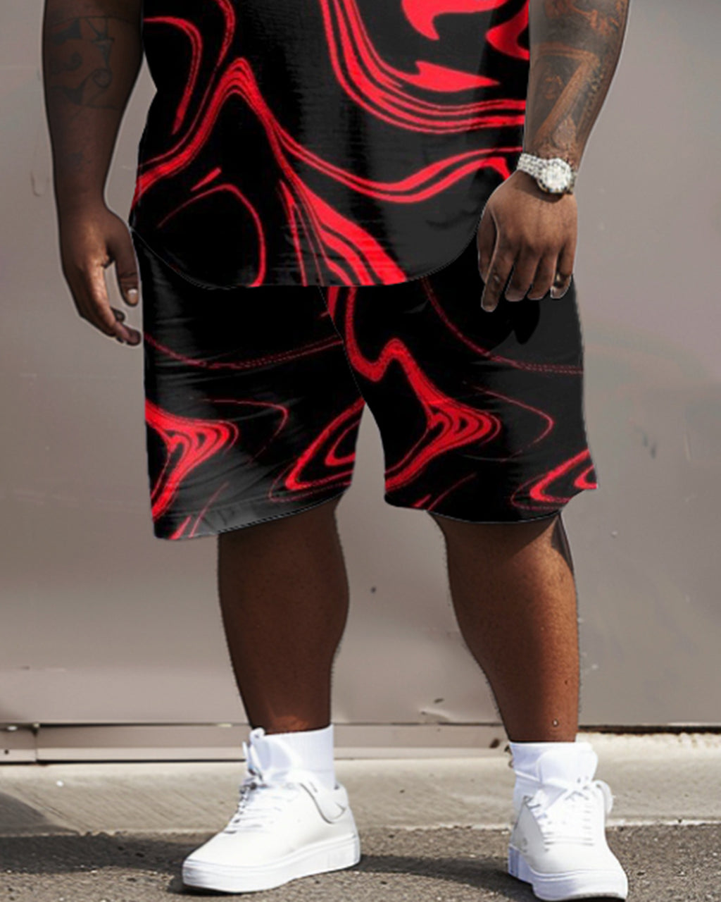 Big & Tall Graphic Streetwear Two-piece Set for big men view 4