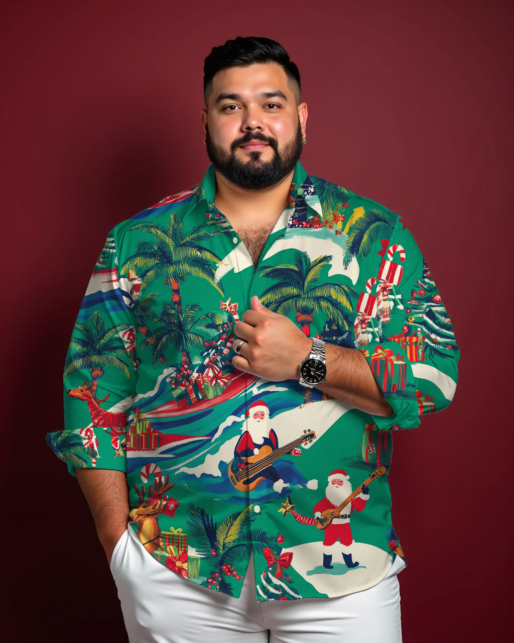 Big & Tall Hawaiian Tropical Long Sleeve Shirt for big men view 1